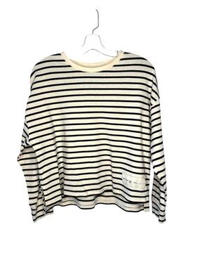 Mango Striped cotton jersey Crewneck Top in Black and Cream Medium